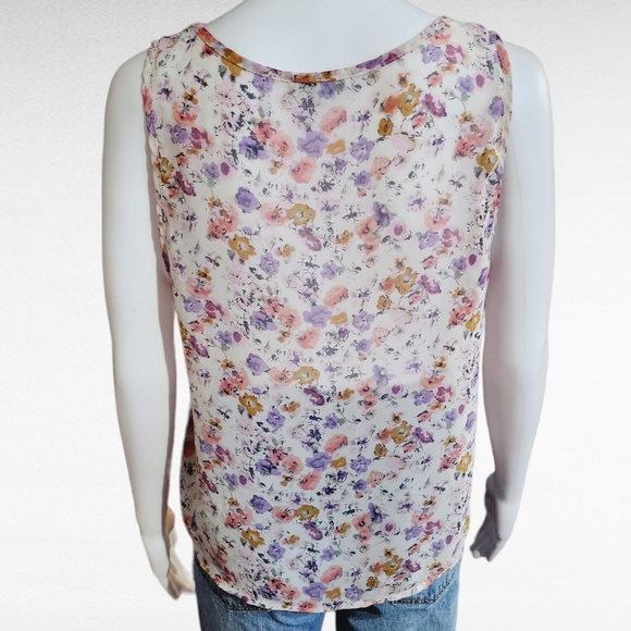 Soprano Ivory Floral Sleeveless Ruffled Sheer Blouse Size Medium - Picture 4 of 7